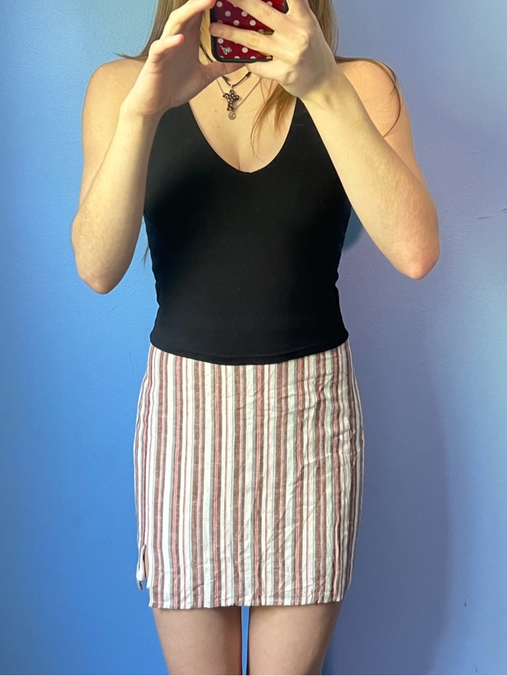 Large Altar’d State Brown White and Pink Striped Mini Skirt